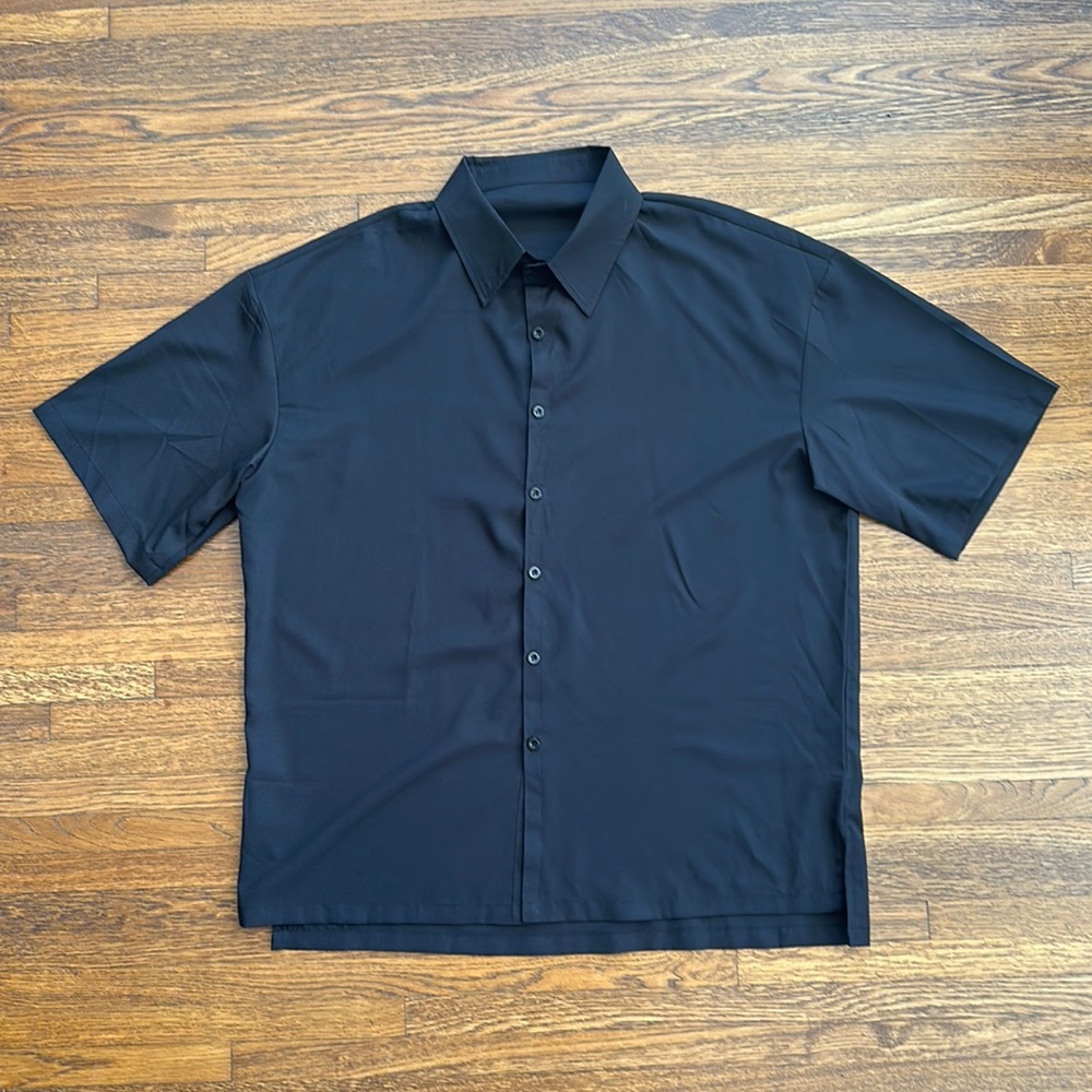 Men’s Shein Black Short Sleeve Button Front Oversized Polyester Shirt